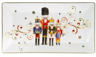 MAZZEO CHRISTMAS Piatto Natale 22 cm in Ceramica, Rettangolare con schiaccianoci