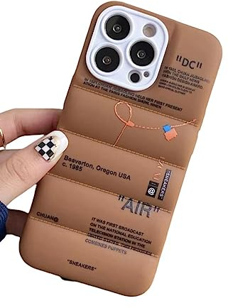 IAIYOXI Puffer Case with Sports Shoes Brand Design for iPhone 15 Pro,Sneakers Ins White or Black Label Soft Cover-Black Puffy Cover for iPhone Model 15 14 13 12 11 Pro Max Plus X XS XR 7 8 (Brown)