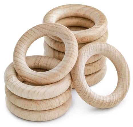 Wisafory 5 Stück Beißring Holz Baby Greifling Holzring Unbehandelt Glatt Holz Kreise Baby Spielzeug Zahnen Ringe Natürliche Hölzerne Ringe für DIY Handwerk Schmuckherstellung 40mm