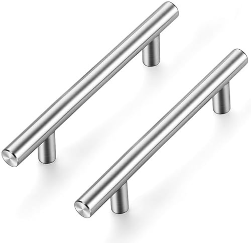 Ravinte 10 Stück Silber Möbelgriffe T Bar Griffe für Küchenschränke 96mm | Rostfreier Edelstahl, Gerader Stangengriff, Für Küchenschränke, Schubladen, Kommoden, Türen, Einfache Möbelaufwertung