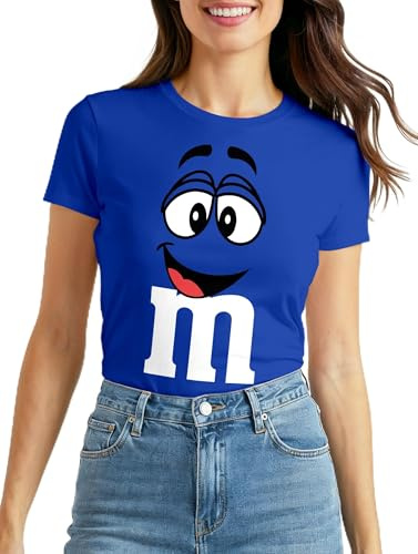 MoonWorks® Damen T-Shirt Fasching Karneval M Aufdruck Gruppen- Kostüm Verkleidung Last Minute Faschingskostüme Frauen Slim Fit Blau XS
