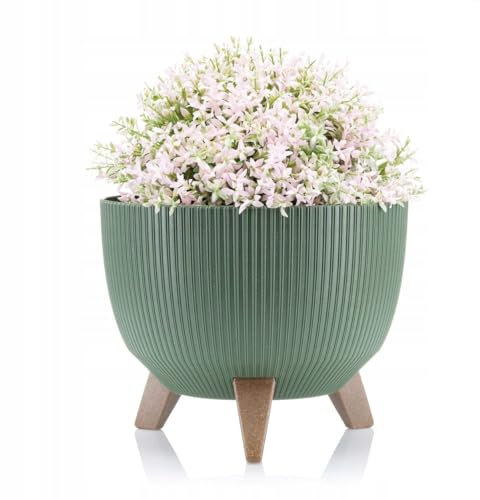 HowHomely Deko Blumentopf mit 3 Beinen Hoch 20 cm - Grün Blumenübertopf - Langlebige und Leichte Übertopf 25 cm Durchmesser