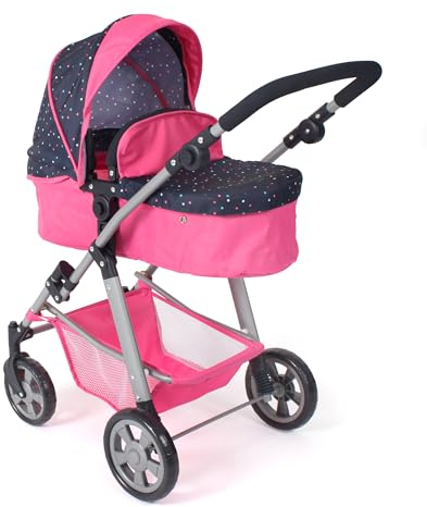 Bayer Chic 2000 - Puppenwagen Nele, 2-in-1 Kombipuppenwagen für Kinder von 3 bis 8 Jahren, Puppenkinderwagen mit umwandelbarer Babywanne, Kinderwagen für Puppen bis 50 cm Größe, Konfetti pink