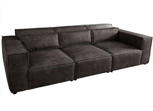 Riess Ambiente Design 3-Sitzer Sofa Bossa NOVA - 260cm - antik dunkelgrau - Microfaser inklusive Kissen 3er Sofa Couch XXL-Sofa XXL-Couch Bigsofa Rundum-Bezug