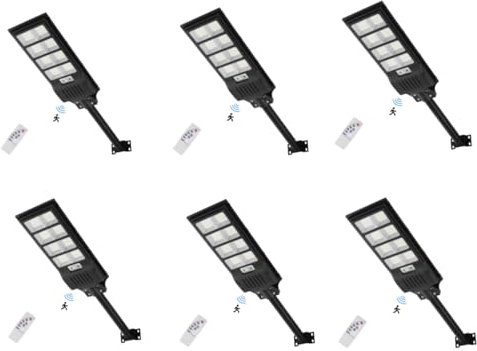papasbox 6 Stück 400W LED Solar Straßenlaterne mit Fernbedienung | Solarbetriebene 6500K Straßenlampe Wandleuchte mit Bewegungsmelder Sensor | Außen Wegeleuchte im Freien Straßenleuchte