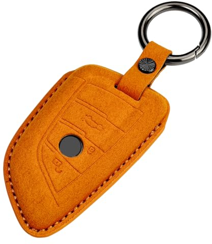 Autoschlüssel-Hülle für BM-W, Wildleder-Autoschlüsselanhänger, für 1er-Serie 2er 3er 4er-Serie 5er-Serie 6er-Serie X1 X2 X3 X4 X5 X5M X6 X6M GT M5 mit Schlüsselring Schlüsselanhänger Halter, Orange,