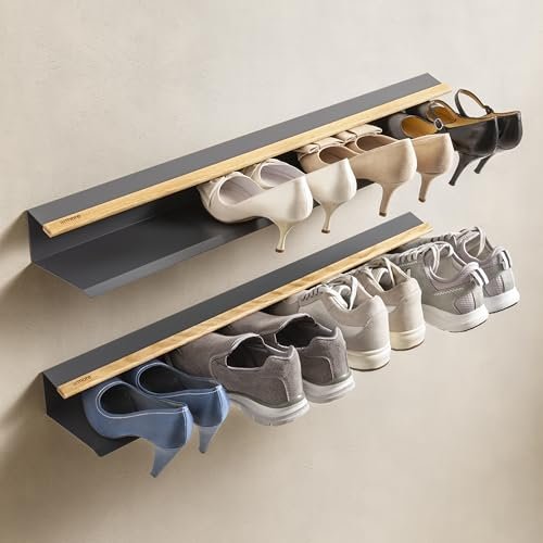 Armore Schuhregal, platzsparend, robust, elegant, einfach zu montieren, modernes Design, geeignet für verschiedene Räume, Maße 80 cm x 14 cm x 8 cm, Ordnung mit Stil (80 cm, Schiefergrau, 2 Stück)