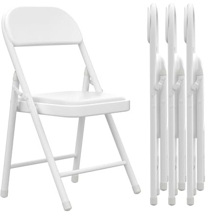 Chleby 4 Set Bequemer Klappstuhl Küche Leder Klappstühle Besucherstuhl mit Dünnes Kissen Klappbare Esszimmerstühle sind geeignet für Küche, drinnen, draußen, Konferenzraum Weiß