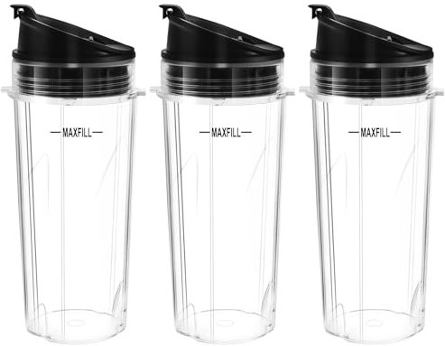 Blender 16oz Cups Replacement for Ninja - 3 Pack Ninja Blender Cups with Lids, Compatible with Ninja QB3001SS, BL770, BL780, BL660, BL740, BL810, Nutri Ninja Series Blenders