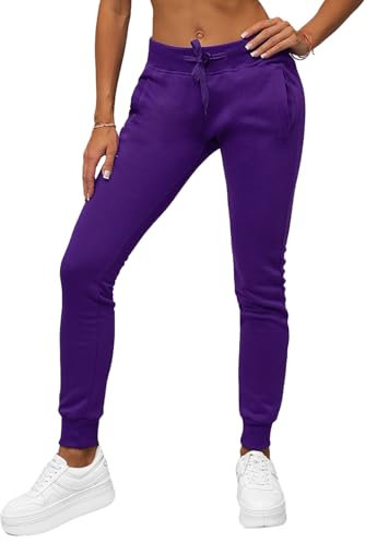 OZONEE Damen Jogginghose Hose Trainingshose Sporthose Freizeithose Motiv Damenhose Fitnesshose Sweathose Sweatpants Joggpants Fußballhose 777/3774S/30 VIOLETT M