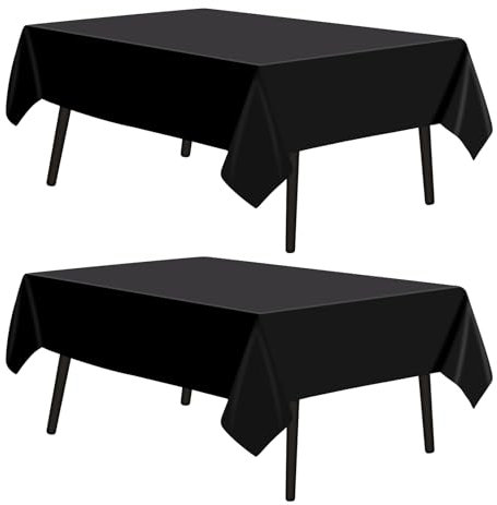 2 Pièces Nappe Noire rectangulaire, Nappe Noire Tissu Décoratif Nappe Noire Polyester Tissu de Table rectangulaire Housses de Table Noire lavables pour Mariage, Fête, Banquet (145*275cm)