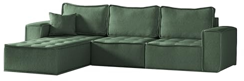 Kaiser Möbel, Ecksofa Bohoo L Maxi, Designer L-Form Sofa, Modern Design Couch, Polsterecke, Freistehend, Stoff Raven Hellgrün Links