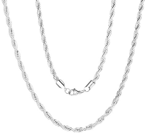 PRVCFZ Rope Chain, Silver Rope Chain Men, Silver Rope Chain for Men & Women Diamond Cut Sterling Silver Braided Twist Chain with Lobster-Claw Clasp, Men Women Gift for Birthday Anniversary Christmas