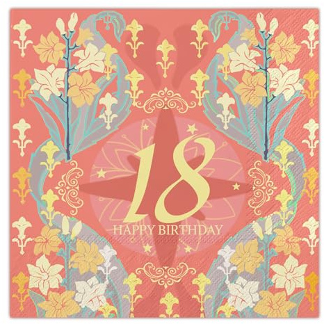 Gcardist 18th Geburtstag Servietten 33 * 33cm Einweg-Getränke-Servietten-Papier für Geburtstag, Cocktail, Abendessen, Hochzeit, Party Dessert Wein Papier Servietten（ 50 Stück, 13 * 13 inch）