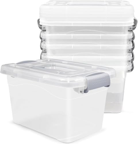 6 Pack Plastic Storage Bins with Latching Lids, 10L Clear Latch Storage Box with handle Stackable Containers Boxes for Shelves Crafts Snacks Organizing (27 x 20 x 16.5 cm)