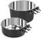 2 Pcs Large Dog Food Water Bowl for Cage with Upgraded Clamp Holder, Black Pet Kennel Hanging Bowls Stainless Steel Non-Spill Detectable Bowls Crate Feeder Dish for Large Dogs (7x3.7''& 6.3x2.5'')