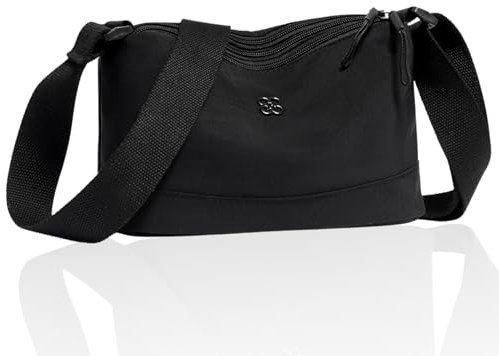 Amexo Crossbody Bag 4 Fächern Einfache Umhängetasche Damen Wasserdicht Nylon Kleine Umhängetasche Leichte Schultertasche Verstellbarer Breitem Freizeit Kleine Messenger Bag für Reisen (Schwarz)