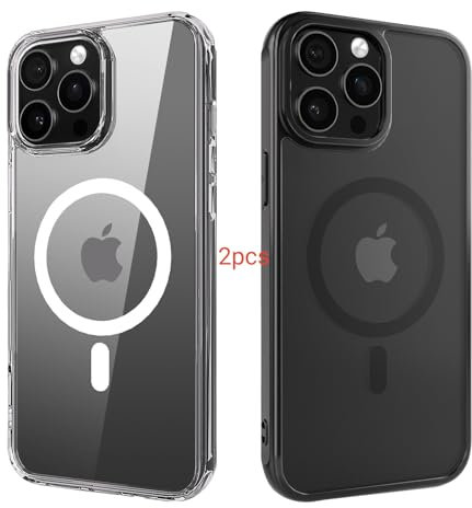 ANEWSIR für iPhone 15 Pro Hülle 2 Stück (Klar+Matt Schwarz), Kompatibel mit Magsafe, Stoßfest Kratzfest Magnetisch Handyhülle für iPhone 15 Pro Case 6,1 Zol.