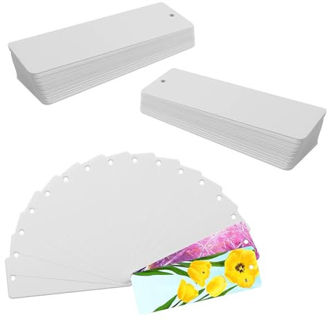 ZIJANG 60 Stück Lesezeichen Basteln, 14 x 5 cm Geschenkanhänger Blanko, Lesezeichen Papier mit Löchern, Postkarten Blanko zum Basteln Postkarten, Lesezeichen, Gemälden, DIY-Dekoration