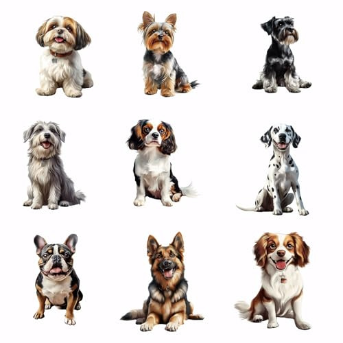 SUPERDANT 9pcs/Set PET Puppy Iron on Transfers Cut Dog Heat Transfer Stickers Washable Heat Transfer Paper for Clothing T-Shirt Jeans Backpacks DIY Applique