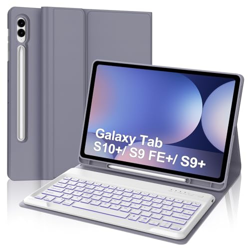 Occtingkind Für Tab S10 Plus 12.4 Tastaturhülle mit Beleuchtung QWERTZ | Mit 7-Farben Beleuchtung - Langer Akkulaufzeit, Zuverlässiger, Für Optimale Nutzung, Für Galaxy Tab S10+ Hülle Lavendel