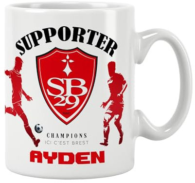 ÉNJA Création Mug Foot Brest Personnalisé - Prénom & Numéro Fétiche | Fan du Stade Brestois | (BREST)