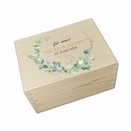 Yuweli Erinnerungsbox - Für Immer | Liebesgeschenk | Geldgeschenk Verpackung Hochzeit Geldbox | Schatzkiste Hochzeit | Geschenkbox Liebe | Liebes Geschenk Holzkiste | Hochzeitsgeschenke (Eukalyptus)