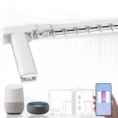 QUOYA SW01 S-Wave Smart Elektrische Vorhangschiene 【Gurtlos, kein Schneiden, 3-Gang-Geschwindigkeit, funktioniert mit Alexa, Google, Siri, Apple Watch, Fernbedienung】 (bis zu 3 Meter (118 Zoll)
