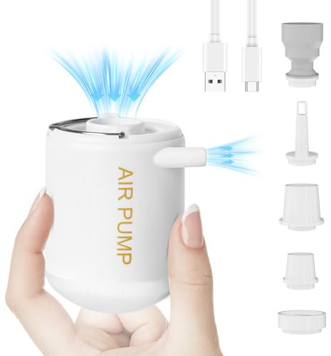 Pompe à Air Électrique 3-en-1, 2000mAh - pour Sac sous Vide & Matelas Gonflable, 200L/min Portable avec Aspiration 3.5kPa, Rangement Vêtements, Camping & Lit Pneumatique avec 5 Buses