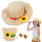 Sombrero de Paja para Niña y Bolso de Verano Set, con Gafas de Sol Niña de Flores, Sombreros Playa de Verano con Decoracion de Flores, Sombrero ala Ancha para el Sol Beige Chica Bolso Playa