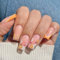 SXVME Orange French Tip False Nails Long Coffin with Floral Design Natural Nude Press on Nails Long Ballerina Cute Acrylic Fake Nails for Women Finger Manicure 24 Pcs