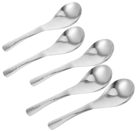 ABOOFAN 5 Stück Löffel aus Edelstahl Teelöffel Müslilöffel Esslöffel Kaviarlöffel Löffel Besteck japanischer suppenlöffel Ramen-Löffel Küchenlöffel Rostfreier Stahl Silver