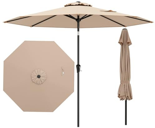 RELAX4LIFE Ombrellone da Giardino 270 cm, Ombrellone da Esterno con Manovella, Inclinazione Regolabile, Tettuccio Ventilato, Ombrellone Parasole per Griadino, Terrazzo, Spiaggia (Marrone)