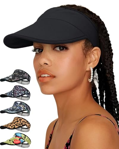 Alnorm Satin Lined Visor with Velcro for Summer UV Protection Sun Hat for Outdoors, Black, One Size