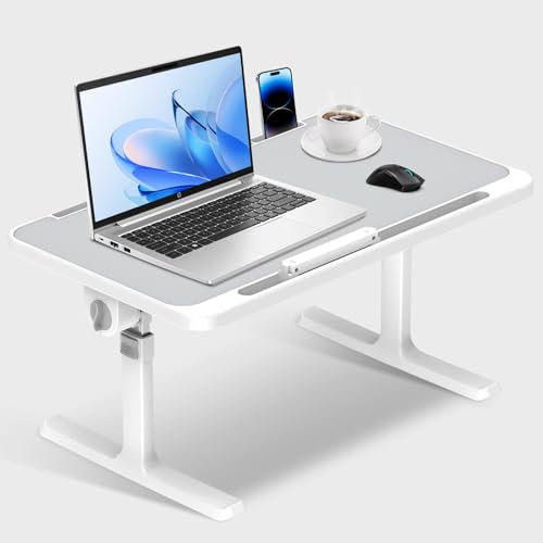 Betttisch Klappbar.Laptop Ständer,Klappbarer Laptoptisch mit Tablet-Kerbe, Höhenverstellbar,4 Winkel,Schreibtisch,Klapptisch für Bett Sofa Boden Arbeiten Studieren Lesen Schreiben - 60 * 40cm,Grau