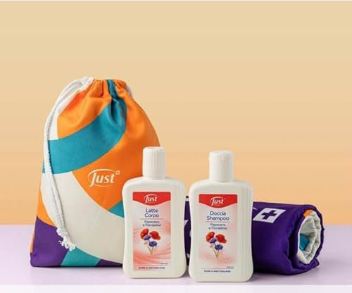 Just Set da Viaggio, Latte Corpo e Doccia Shampoo con Borsa Colorata, Made in Switzerland