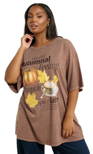 Yours Curve Autumnal Print Relaxed T-Shirt - Women's - Plus Size Curve
