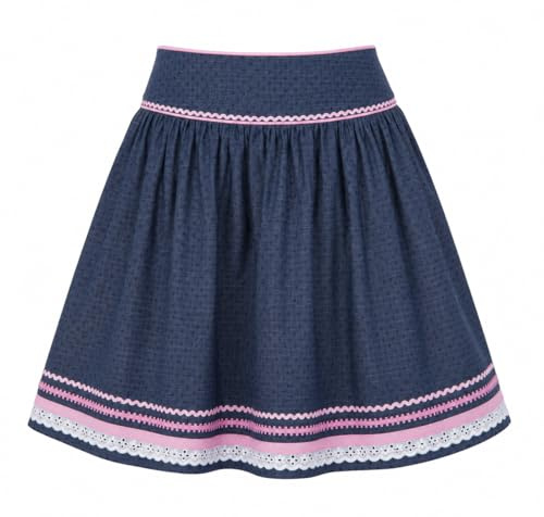 Ramona Lippert Trachtenrock Damen Finja Jeansblau, Bordüre, 52 cm