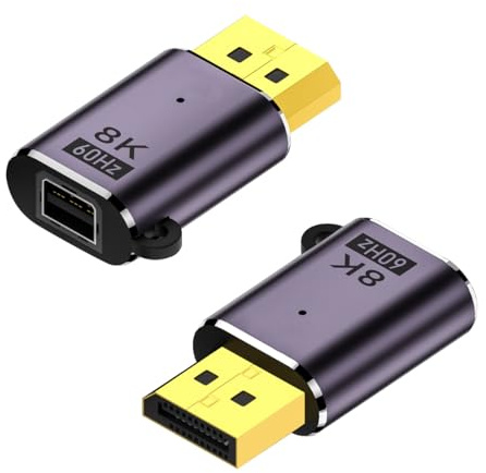 Durlo Adaptador de DP 1.4 a Mini DisplayPort (2 unidades, 8K, 60 Hz) – Extensión macho a hembra con indicador luminoso y orificio para colgar