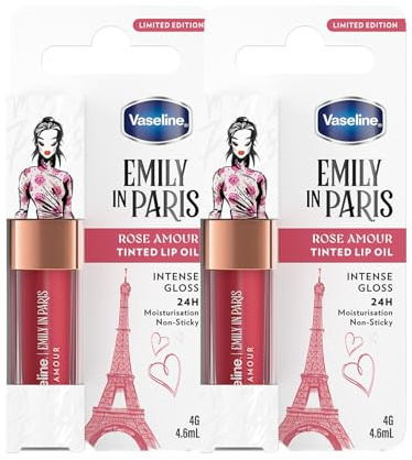 Vaseline x Emily in Paris Lip Oil Rose Amour, getönter Lipgloss für vollere Lippen, (Rose Amour - 2 x 4g)