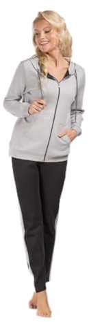 Consult-Tex Damen Hausanzug Jogginganzug Freizeitanzug aus weicher Baumwoll-Mischqualität, bequem mit Kapuze, Reißverschluss und Taschen