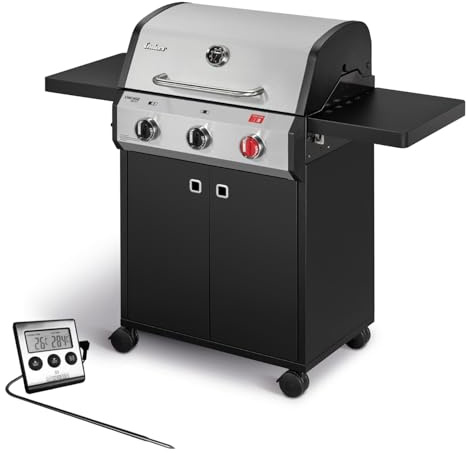 Enders® Gasgrill Chicago Next 3 R Turbo Terrassengrill, 3 Edelstahlbrenner, 10,6 kW, 800°C TURBO ZONE™, SWITCH GRID™ Gussrost, Garhaube mit Thermometer, fahrbar, inkl. Fleischthermometer