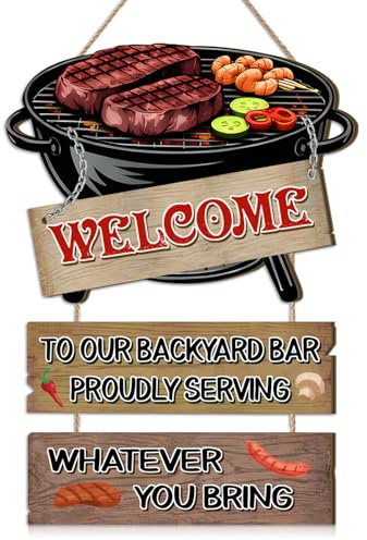 CHDITB Welcomr BBQ Decorations Grill BBQ Plaque Outdoor Kitchen Wall Art