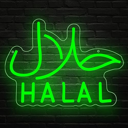 Halal Neon Schild für Wanddekoration Grün Led Schild Islam Werbeschild Neonlicht für Döne Bar Cafe Halal-Hängetürschild Schaufenster Zuckerfest