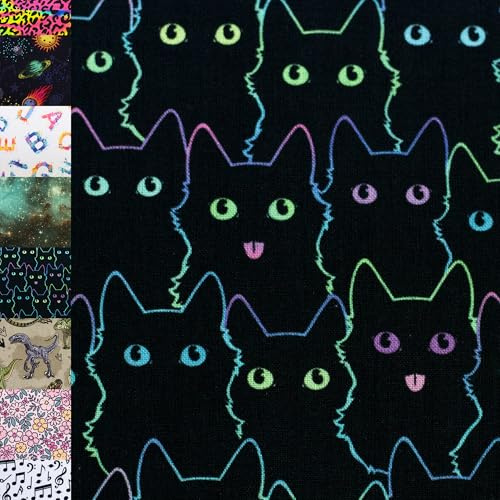 MAGAM-Stoffe Fabian Kinder Baumwollstoff ÖKO-TEX Meterware ab 50cm (Katzen auf schwarz)