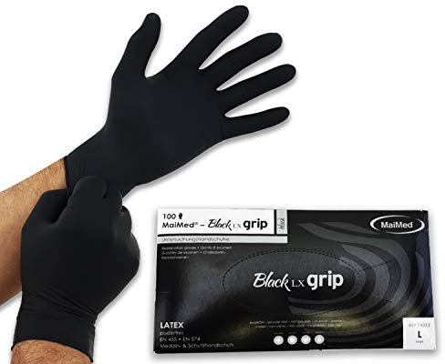 Black LX PF Latexhandschuhe, Untersuchungshandschuhe, Latex, Schwarz, Tattoo, 10 x 100 Stk. (M)