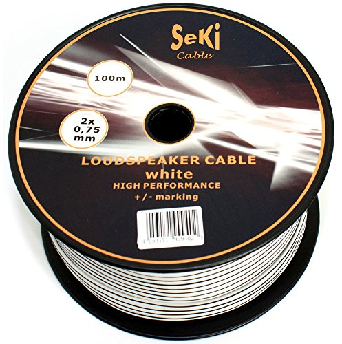 SeKi Cable para altavoz (2 x 0,75 mm2, 100 m), color blanco