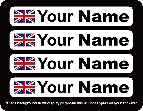 10 x Personalised Bike Name Frame Stickers Vinyl Decal Cycle Mountain Bike BMX Helmet Personalised Any Flag by Ellis Graphix (White Background/Black Text)