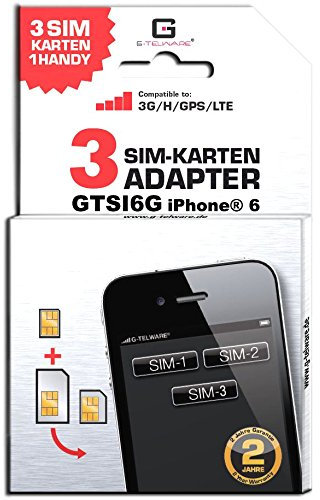 GTSI6G - Triple SIM - Noir carbone - Multilingue - Double SIM - Adaptateur triple SIM compatible avec iPhone 6 UMTS/3G/HSDPA/GPS/LTE