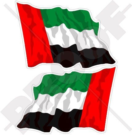 Waving Flag Vereinigte Arabische Emirate UAE Dubai, Abu Dhabi 7,6 cm (75 mm) Bumper Sticker, Aufkleber Vinyl X2